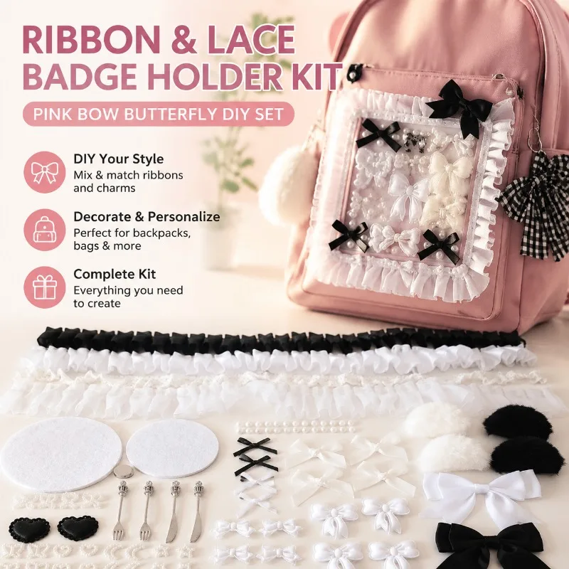 Badge Decoration DIY Material Kit Colorful Lace Ribbon Bow Accessory Set Cute Girlish Craft Supplies for Ita Bag Decor Cheer