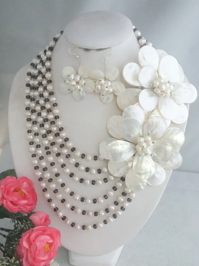 New African Design Wrap Freshwtaer pearl Flower Necklace   20-28\