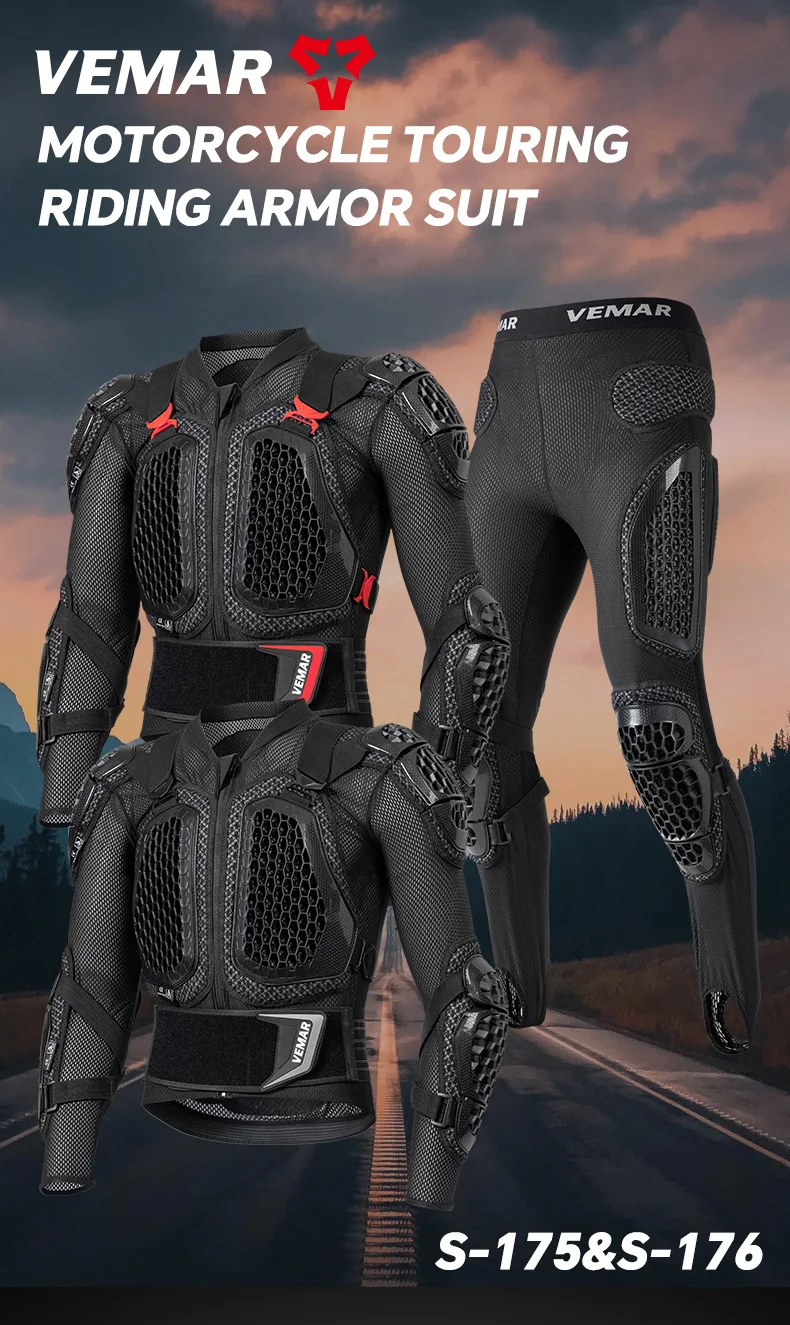 Men Motorcycle Full Body Armor Suit Breathable Mesh Anti‑Fall Protective Jacket & Pants Off‑Road Motorbike Riding Armor Gear