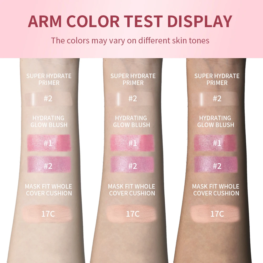 Ensemble de maquillage rose, Spray fixateur d'apprêt comprenant coussin d'air, Base de fond de teint, rouge à lèvres, Kit de cosmétiques pour tenue de Blush, 5 pièces/ensemble