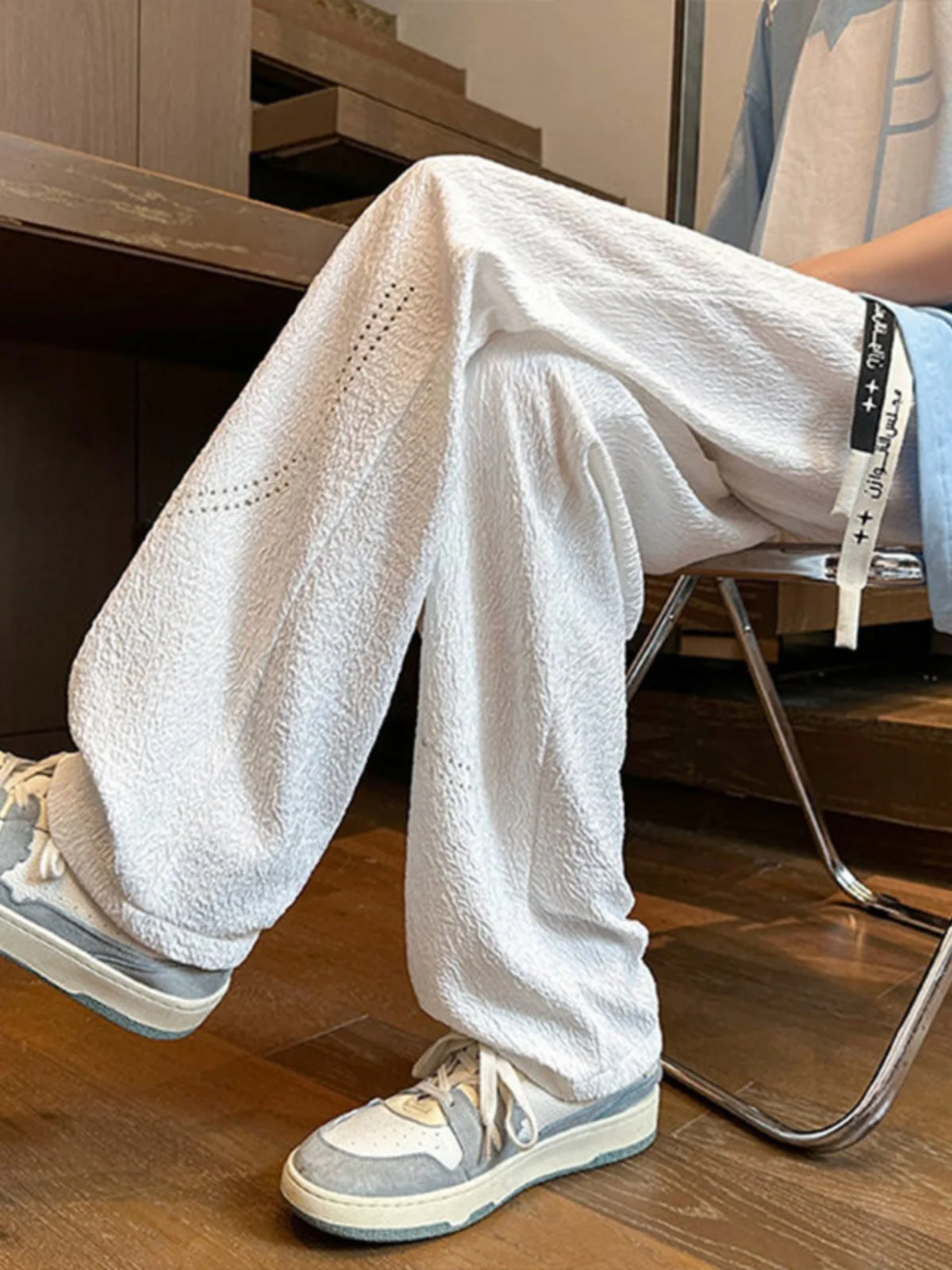 

Белые мужские летние тонкие повседневные брюки из ледяного шелка с защитой от УФ-излучения, свободного кроя, с эластичным поясом, длинные, прямые, спортивные