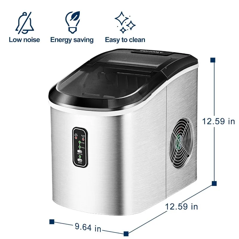 EUHOMY-Máquina De Gelo Elétrica, Máquina De Bancada, Máquina De Gelo Compacta, 9 Cubos Pronto em 8 Mins, 26 lbs in 24 Hours