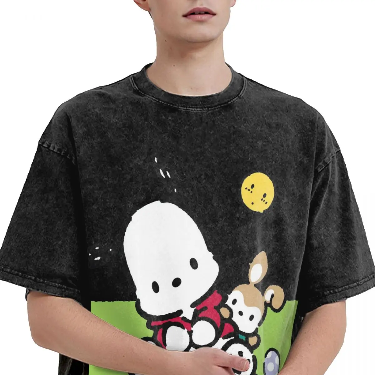 Disney Exclusive T Shirt for Men Pure Cotton Novelty T-Shirt O Neck Pochacco Tee Shirt Short Sleeve Clothes Printing