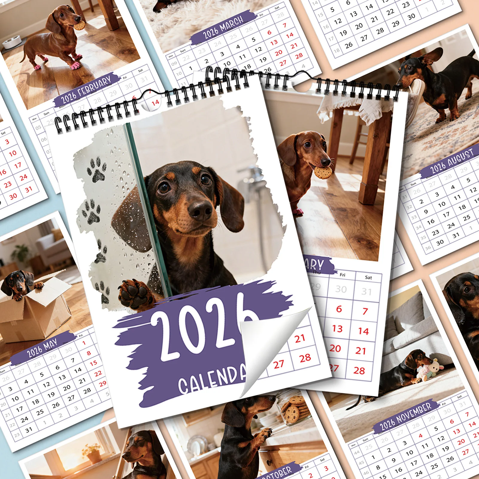 1 ชิ้น 2026 ปฏิทินลายดัชชุนด์น่ารัก เหมาะสำหรับตกแต่งบ้านของคนรักสัตว์เลี้ยง เหมาะสำหรับผู้ที่ชื่นชอบสัตว์เลี้ยง ของขวัญที่อบอุ่นใจ
