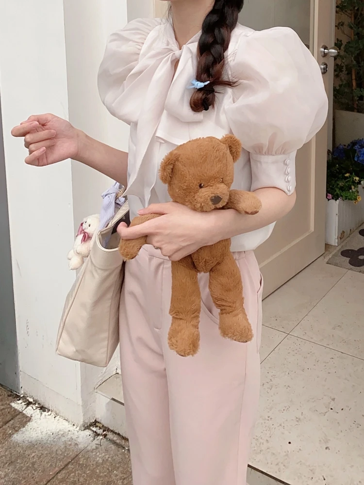 Honeyrubao Japońska Bluzka z Długim Rękawem, Wiązana na Krawędzi, Damska, Biznesowa, Casualowa, z Dekoltem w Serek, Jednolita Kolorystycznie