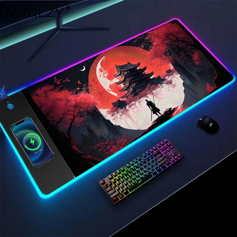 

Wireless Charging Mouse Pad 1000x500 Samurai Red Moon Pad for Computer Setup Gaming Accessories Mouse Mat 900x400 Mousepad Xl