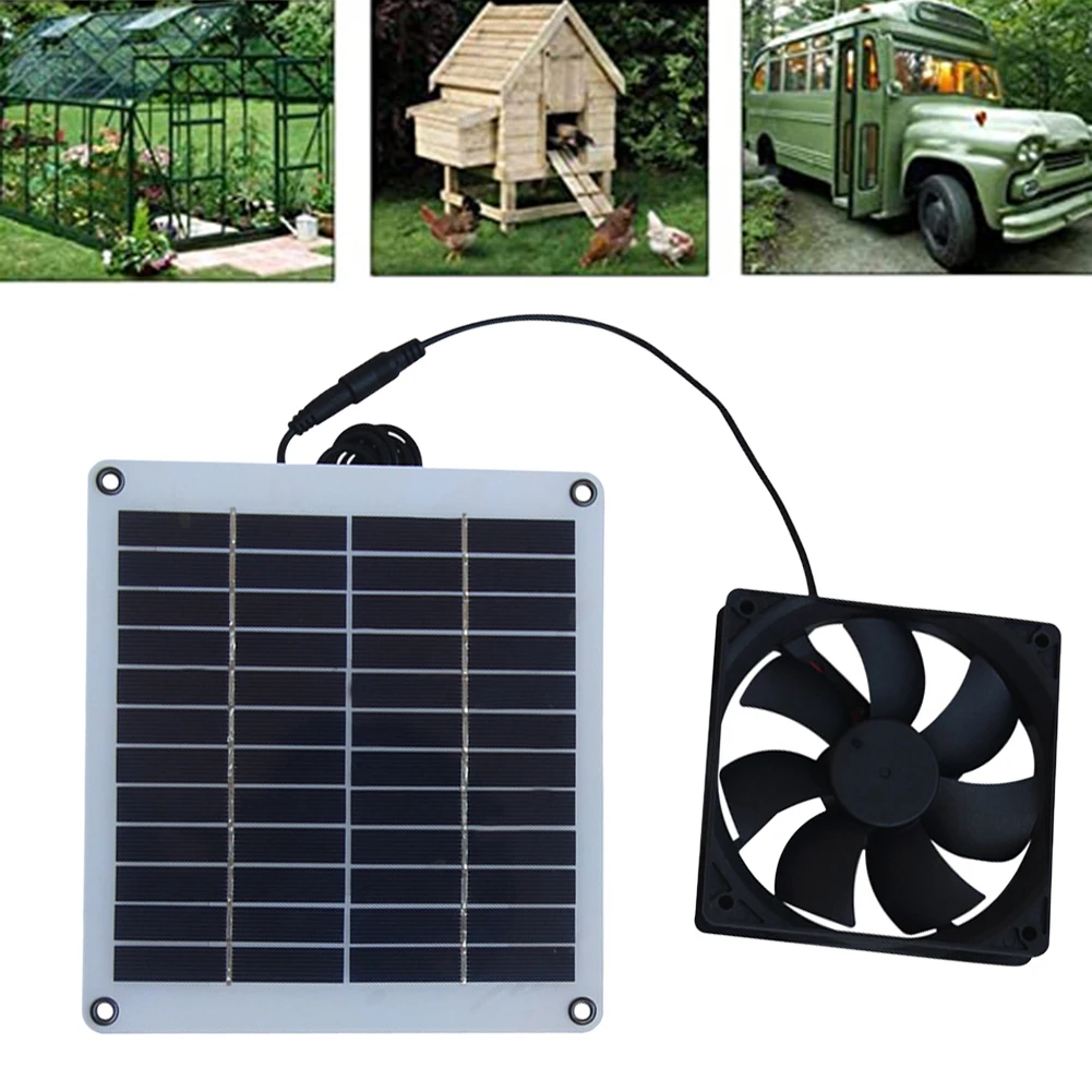 

Solar Powered Attic Fan System 5W Solar Panel Set For Green House Dog/Chicken Greenhouse Shed Exhaust Fan Cooling Ventilation