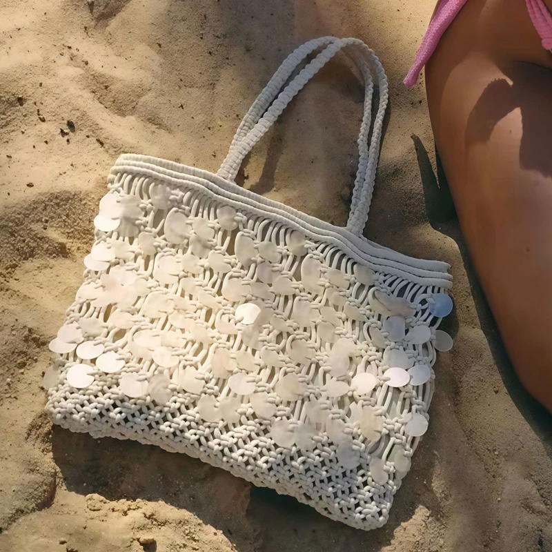

Summer Collection Beach Tote Bags For Women Luxury Designer Handbag Purse 2026 New In Polyester Weaving Hollow Underarm Shoulder
