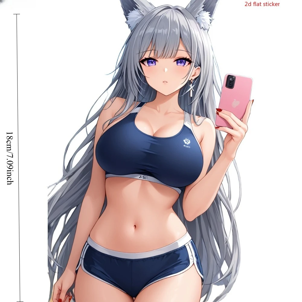 Waterproof Removable Anime Wolf Ear Girl Vinyl Decal, Cute Sticker Fit Auto Motorbike Notebook Water Bottle Smooth Surfaces
