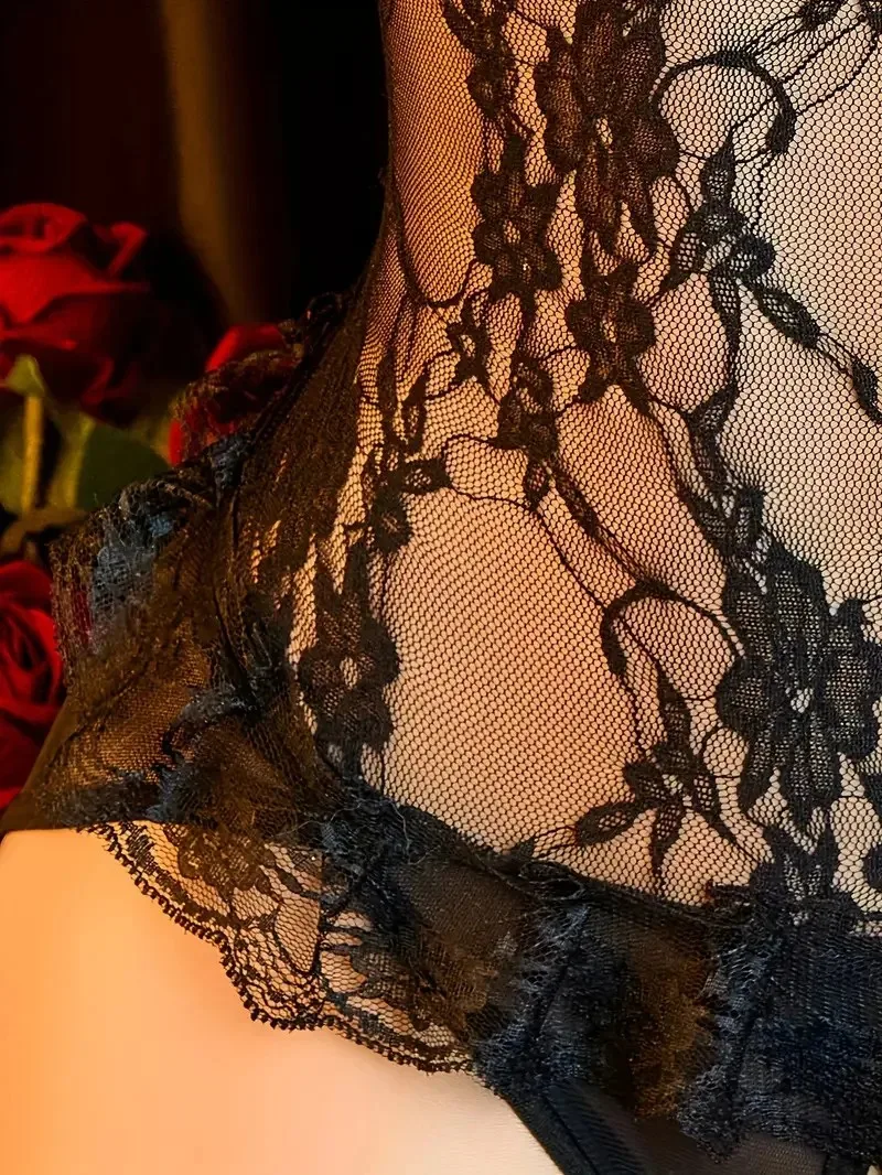 Lingeries high-end texture sexy jumpsuit with opencrotch design lace pattern suspender heart-shaped exposed buttocks strap style image 6