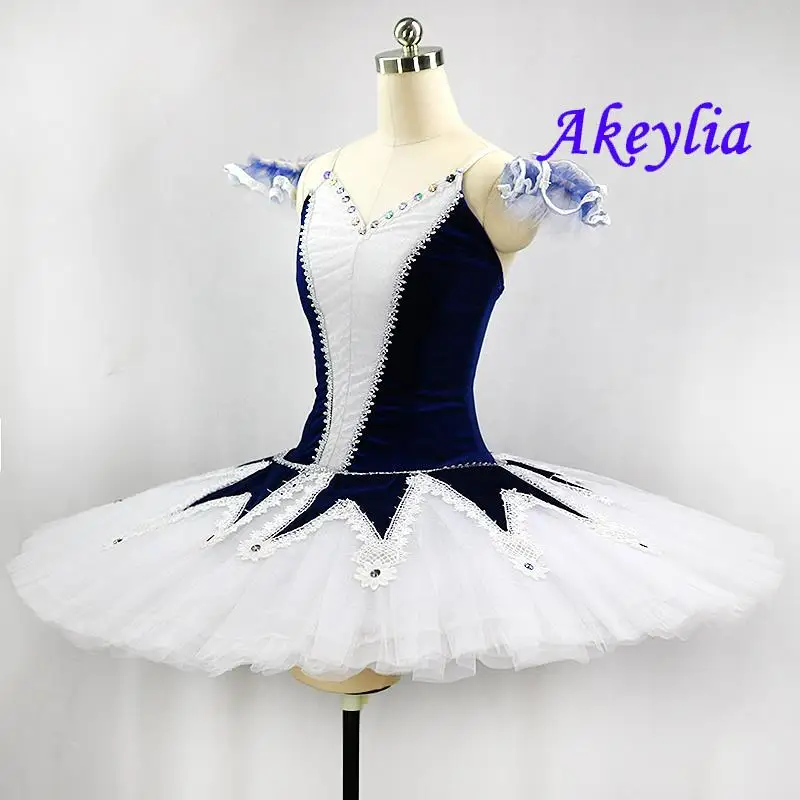 Whtie and navy blue Harlequin Doll Ballet Tutu Costume for girls YAGP tutu classical 11 layers custom Ballet pancake tutu JN9207