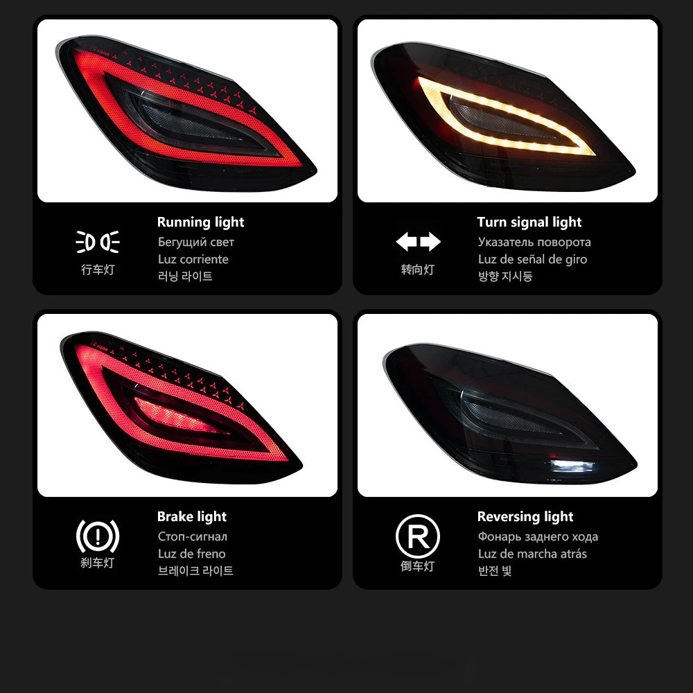 For Mercedes C-Class W205 Tail Lights 14-21, CLS Style Devil Eye Rear Lamps, LED Upgrade, Car Accessories