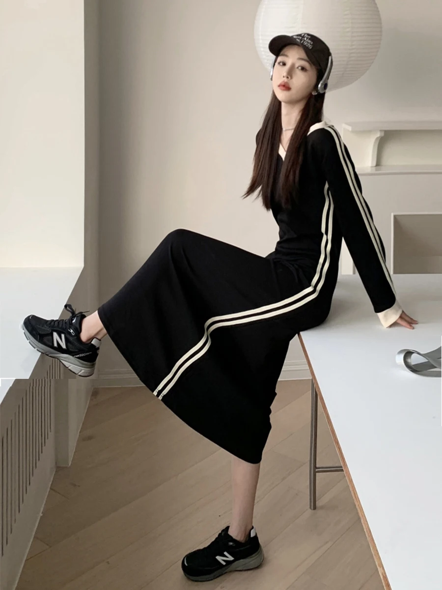 Bla Cotton T-shirt Dr Femme Automne V-Ne Long Sve Sweat moulant Dr Pur Coton Spor Sle Long Dr Bas...