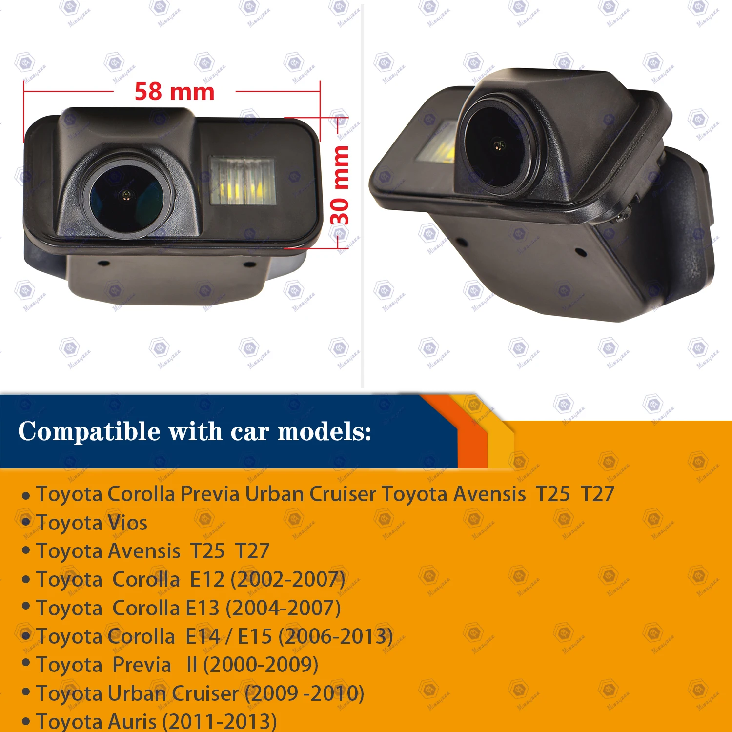 HD 1280*720P Rear View Camera for Toyota Vios Corolla Auris Avensis T25 T27 ,Reversing Backup Night Vision Waterproof Camera