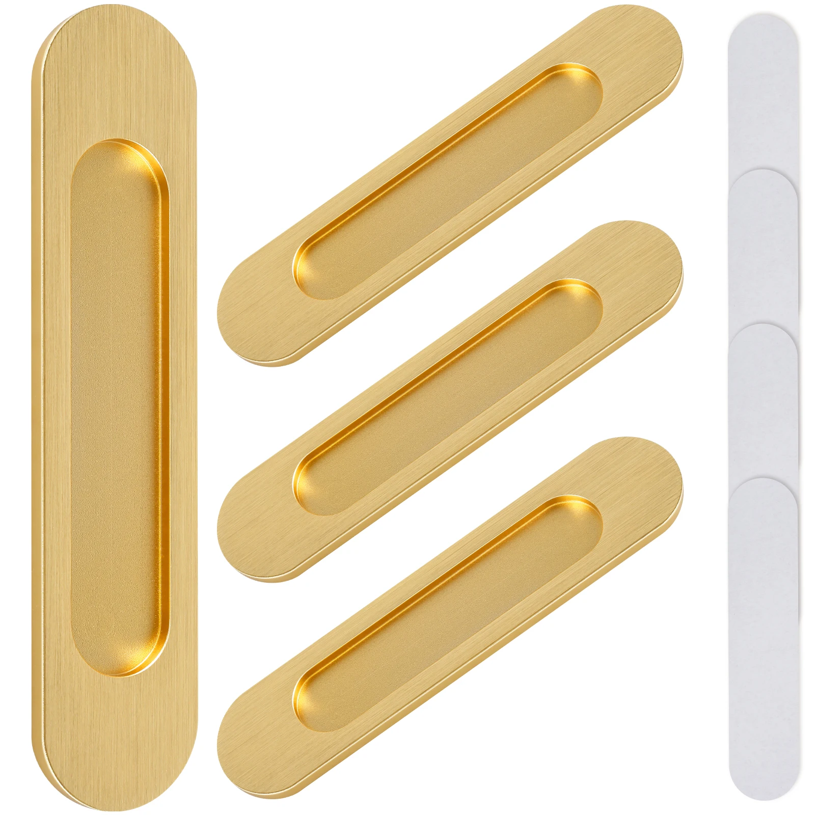 4Pcs Recessed Finger Flush Pulls 7inch Gold Sliding Barn Door Handle Aluminum Alloy Oval Door Pulls Multifunctional Pocket Door