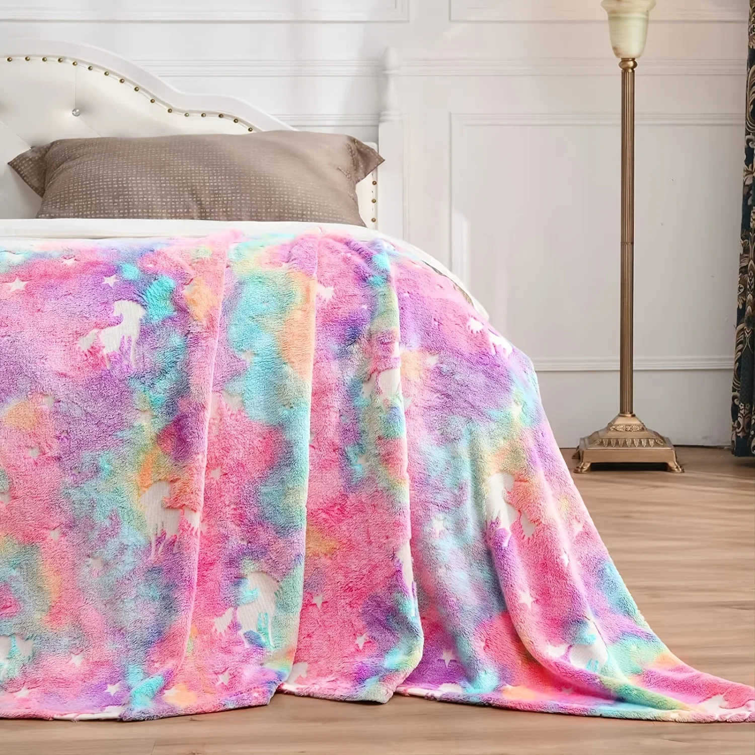 1pc Glow In The Dark Blanket, Unicorn Flannel Throw Blanket, Soft Warm Couch Blankets, Lightweight Blanket For Kids