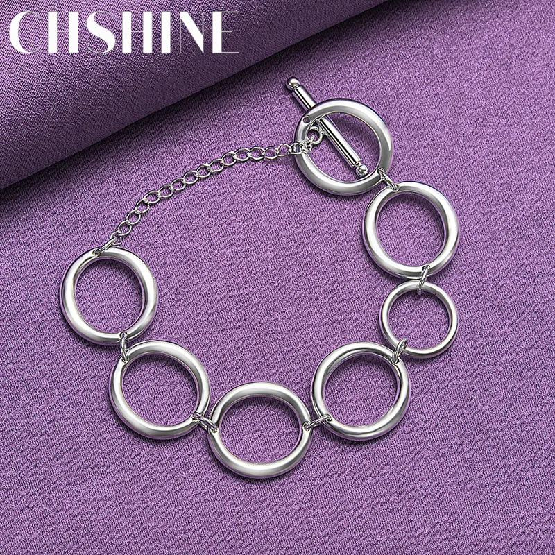 

CHSHINE 925 Sterling Silver Round Ring Chain Bracelet Fashion Charm Wedding Party For Women Jewelry