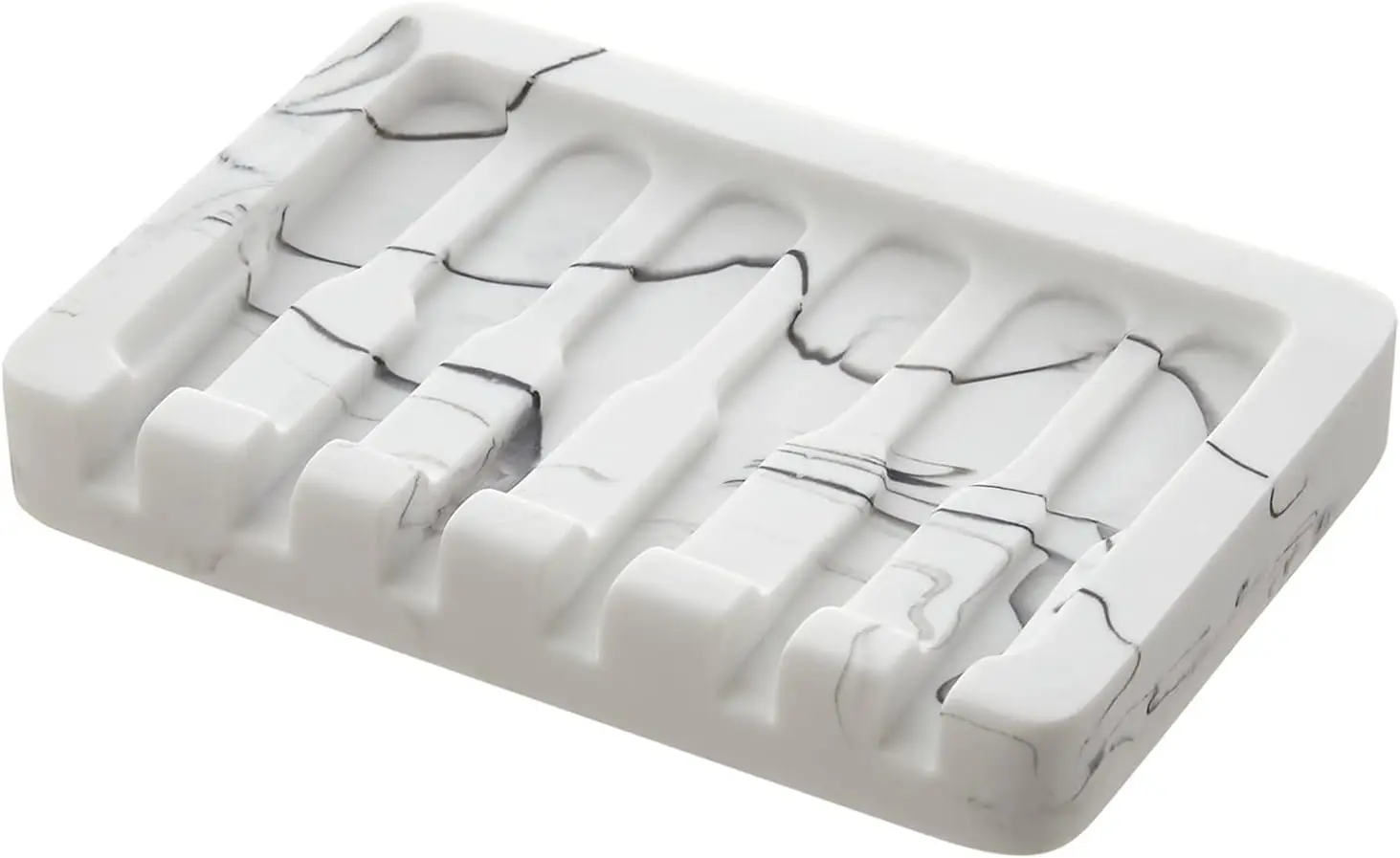 

Marble Look Self Draining Soap Dish Holder for Bathroom Shower Kitchen, White