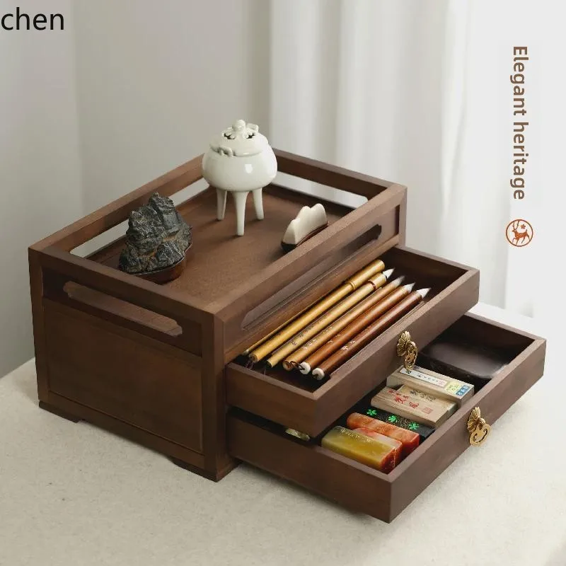 storage cabinet tenon and mortise structure text plate Duobao Pavilion bookshelf brush study four treasures home accessories