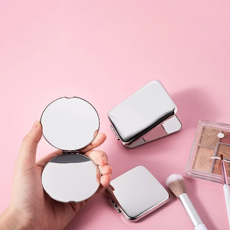 Portable Women Stainless Steel Makeup Mirror Hand Pocket Folded-Side Cosmetic Make Up Mirror Small Various Shapes Mirror