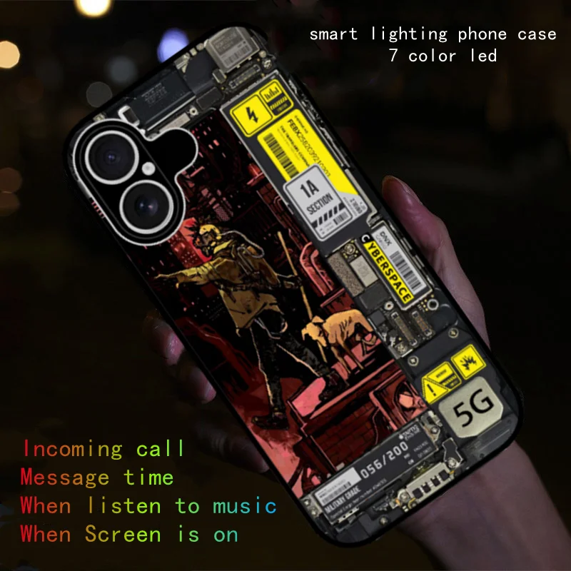 

Gothic Sigil Anime LED Flash Phone Case For iPhone 17 air 16 15 14 Plus 13 12 11 Pro Max Mini Glass Back Cover Luminous