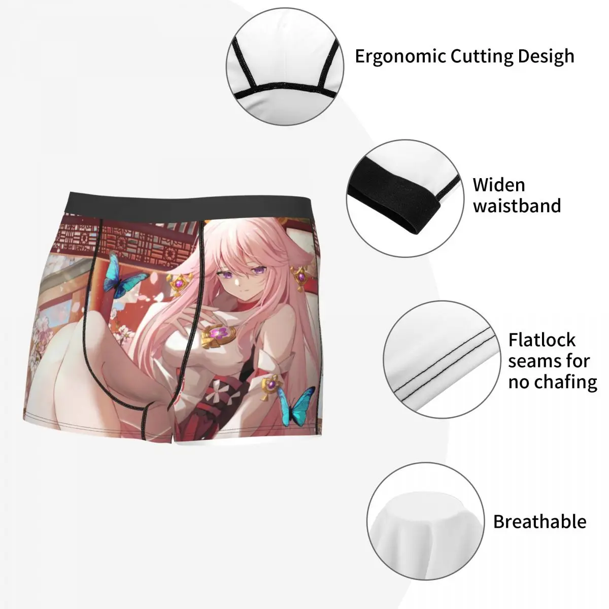 Mens Yae Miko Anime Impact Boxer Shorts Panties Breathable Underwear Male Humor Size Underpants Polyester