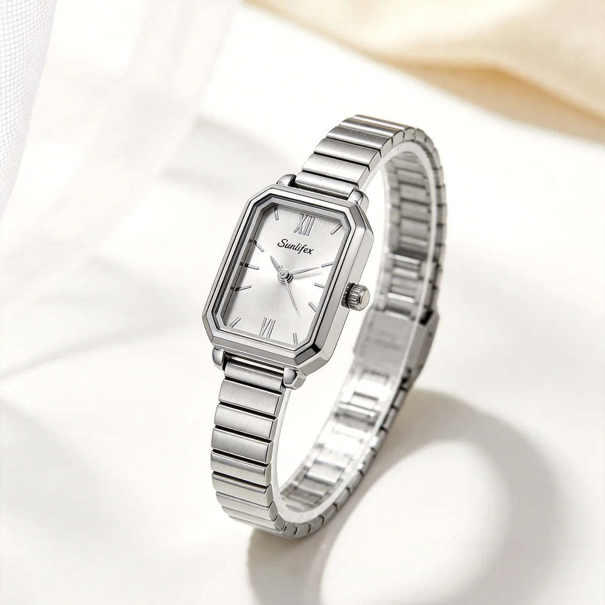 CILOA-Elegant Women Square Watch Roman Numeral Dial Stainless Steel Bamboo Strap Ladies Quartz Wristwatch-6498