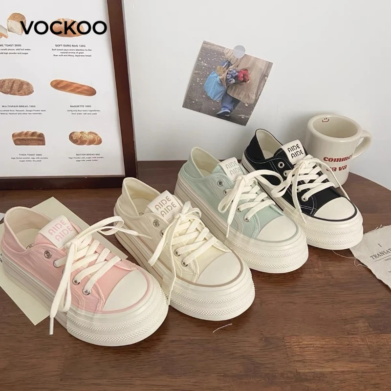 VOCKOO, zapatos de mujer con punta redonda y parte inferior plana, de lona, ​​doble cara, transpirables, a la moda, novedad de verano, zapatos de cuero blanco roto