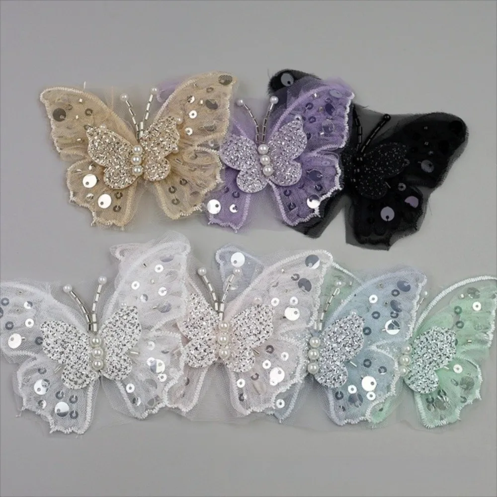 

Double-Layered Sequins Butterfly Applique Hand-Sewn Gold-Sprayed Embroidered Patches Fluttering Moth Lustrous