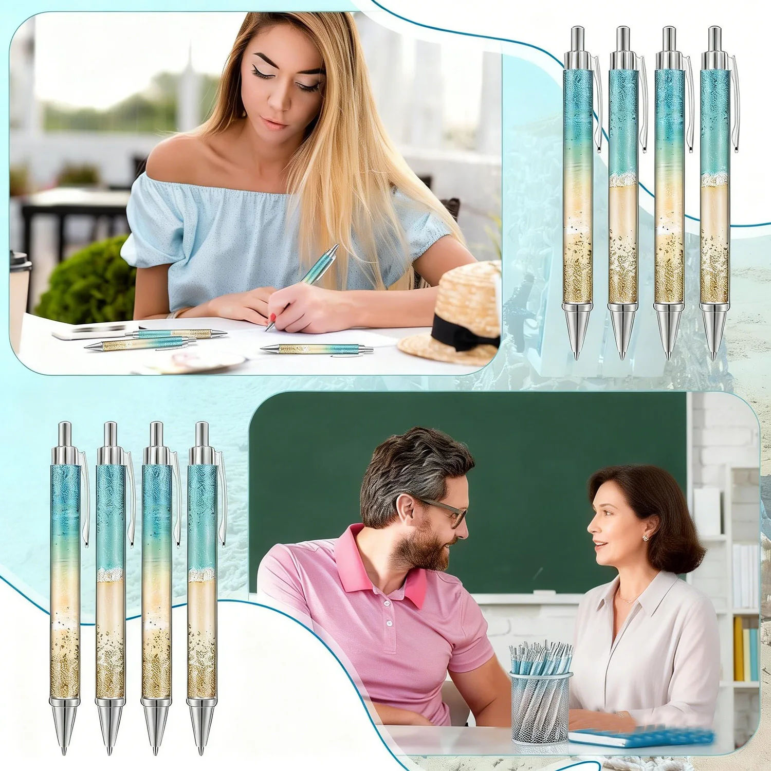 6/12 Stück Strand-Kugelschreiber in Blau und Grün, Romantische Ozean-Kugelschreiber, Geschenk für Lehrer-Appreciation-Week, Kugelschreiber für Kollegen, Büro, Schule, Schreiben – Detail 5