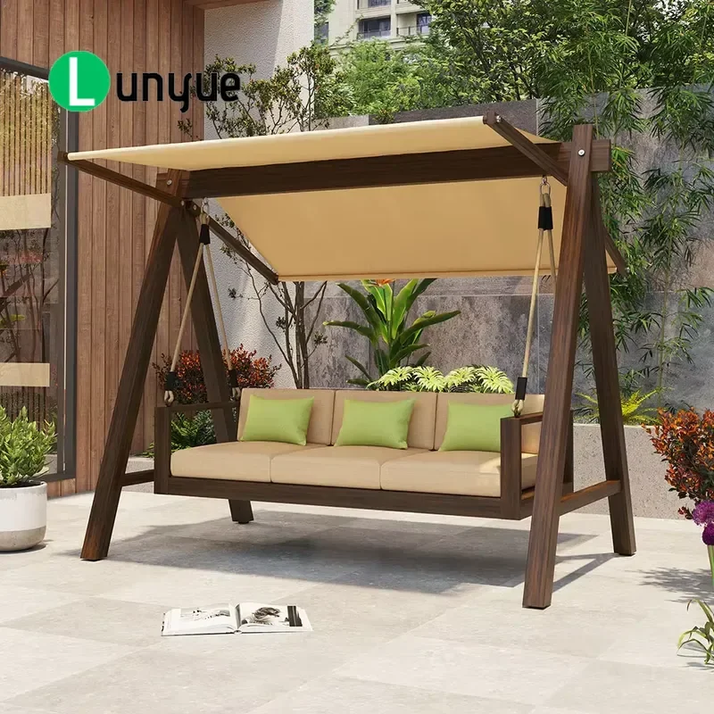 Modern Aluminum Outdoor Swing Chair for 2-3 People with Cushion Stand and Canopy Durable Garden Patio Furniture Wholesale