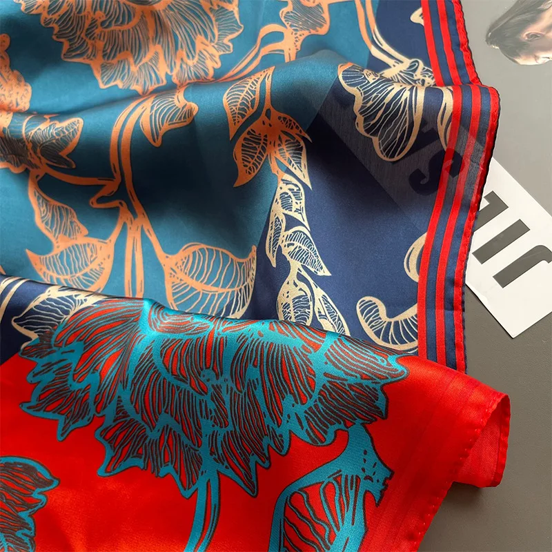 Luxury Design Print Silk Square Scarf Women Soft Satin Horse Hairband Neckerchief Office Hijab Headband Foulard Bag Ribbons Gift image 3
