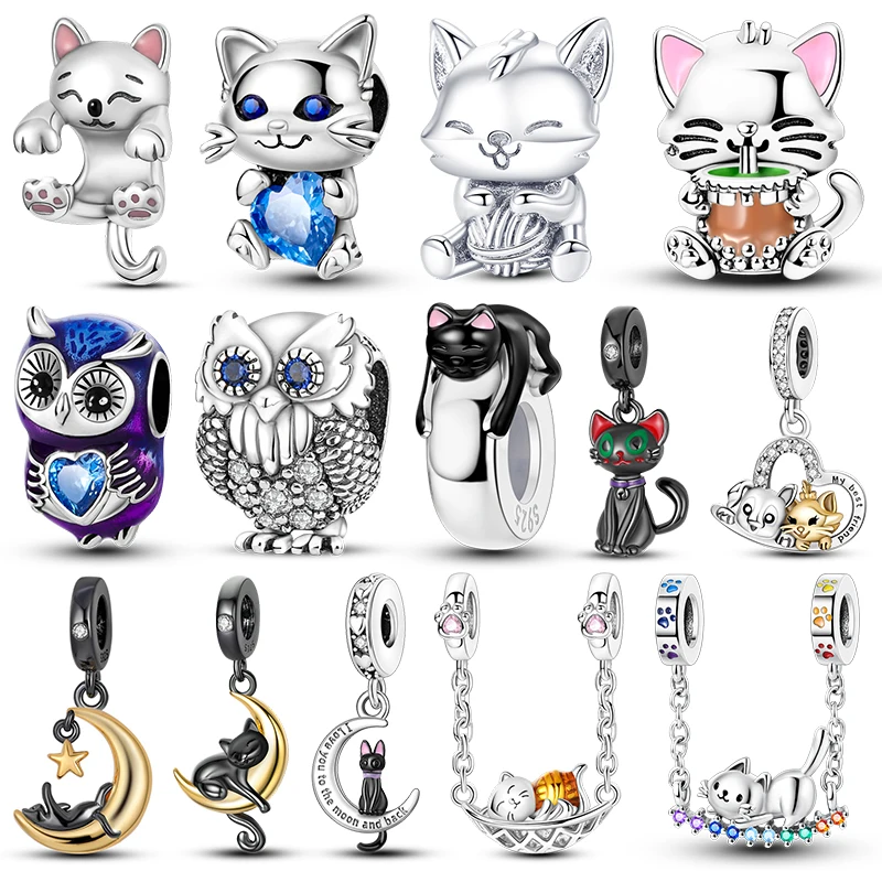 

Cute Cat Shape Pendant Charm Beads Fits 3mm Bracelets Bangle Necklace Women Silver Fine Jewelry Luxury DIY Party Festival Gifts