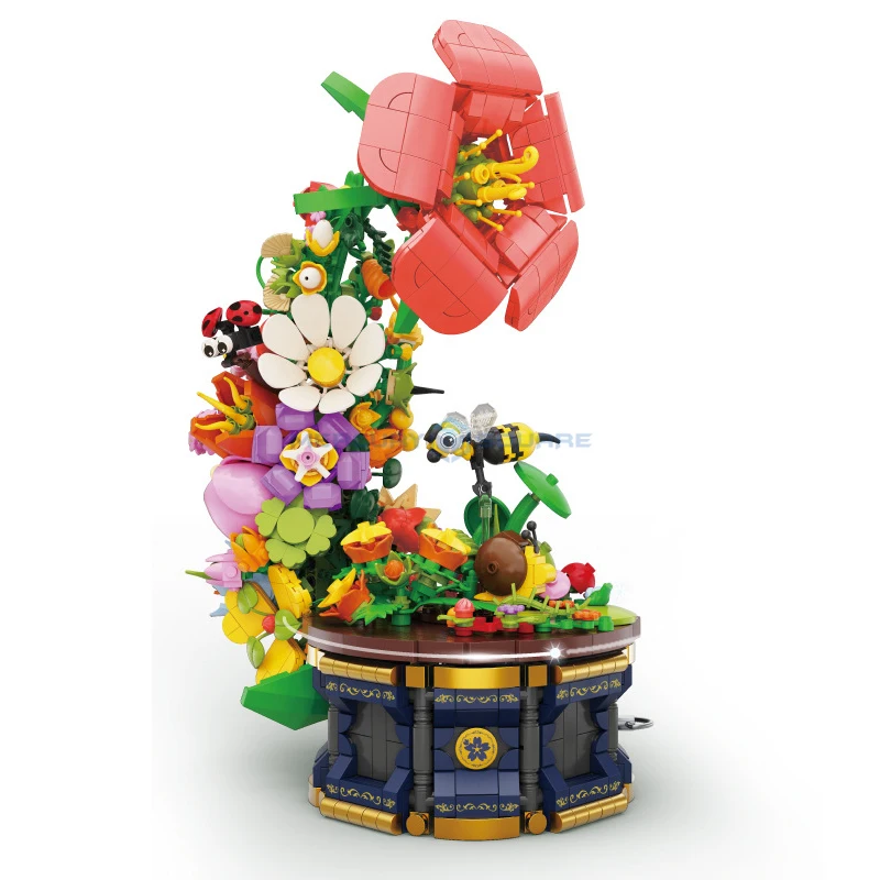 

Flower Music Box Model Building Blocks Botanical Collection Series Flower World MOC KY81122 DIY Ideas Bricks Toy Gift Girls