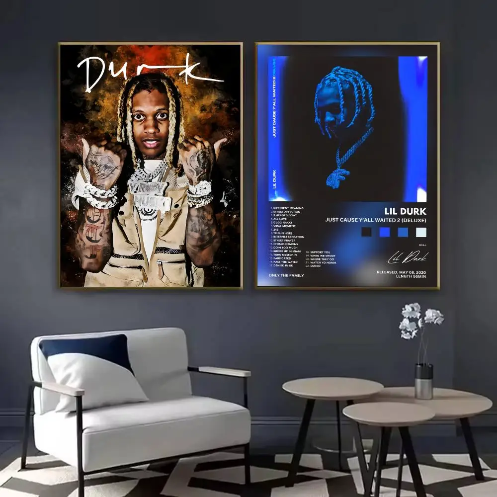 Music Album Star Lil D-Durk Poster Waterproof Sticky Wall Art Print For Bedroom Living Room Hallway Bar Home Decor