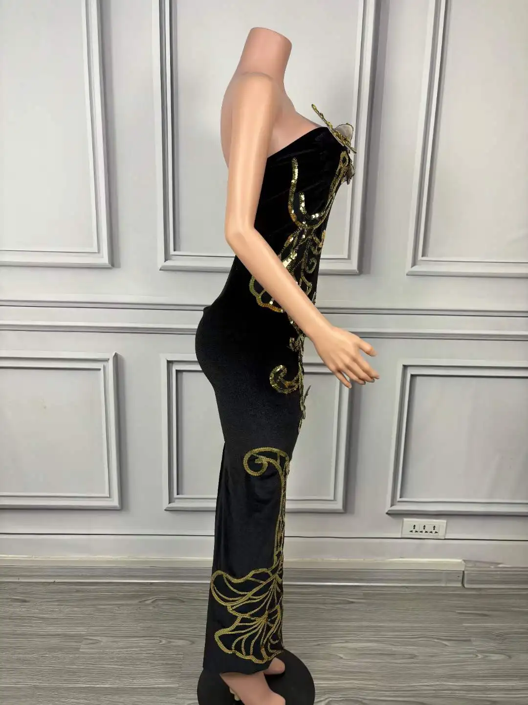 فستان نسائي فاخر مخملي بدون ظهر مزين بالترتر على شكل فراشة لامعة للسهرة والحفلات الراقصة الليلية وأعياد الميلاد فستان أسود لملكة السحب #5