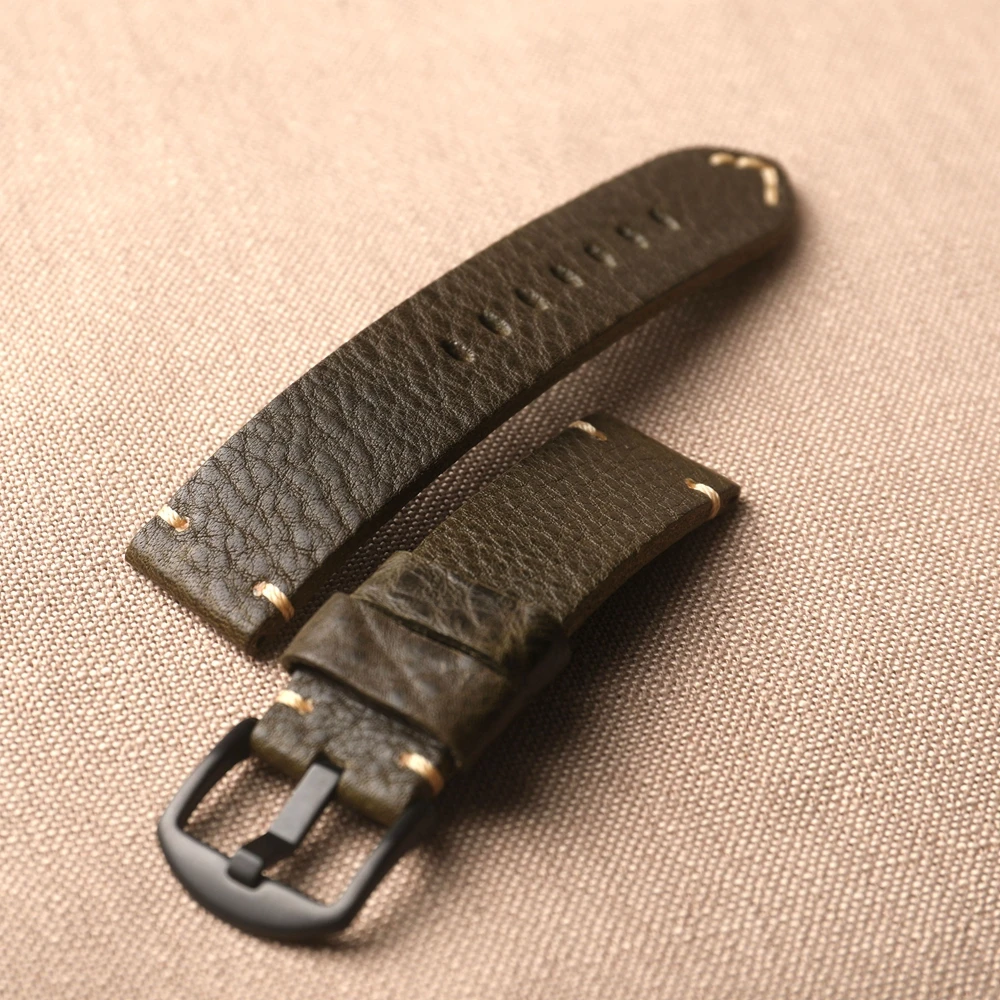 High-end Genuine Leather Strap, Italian MBOX Head Cowhide, 20MM 22MM 24MM Vintage Brown Green Black Soft Bracelet Men Watchband