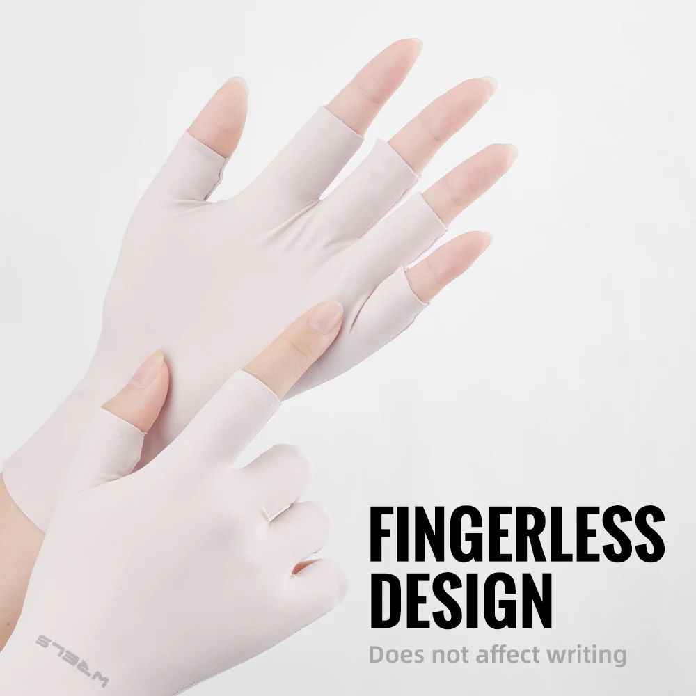 WRELS Sunscreen Protection Fingerless Long Gloves Casual Elastic Anti-UV Half Finger Gloves   Cool Thin Short Cycling Mittens