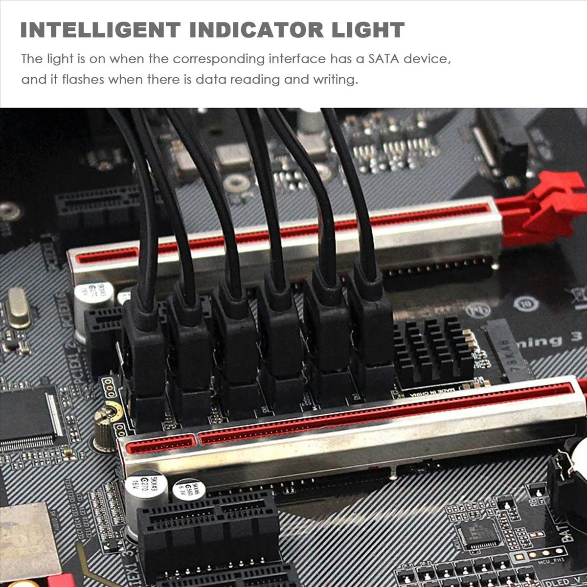 A72U PCIE to SATA 6Gpbsx6-Port Expansion Card+SATA Cable M.2 MKEY PCI-E Riser Card M.2 NVME to SATA3.0 ASM1166 Support PM