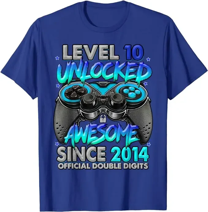 Level 10 Unlocked Awesome Since 2014 Gaming 10th Birthday T-Shirt Gift Born in 2014 Video Game Lover Tee Tops Gamer Life Outfits