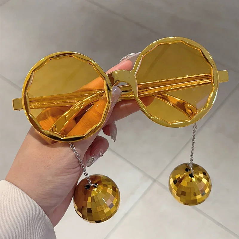 KAMMPT Oversized Round Sunglasses with Pendants 2024 Fashion Candy Color Party Sun Glasses Trendy Rave Decorative Sun Glasses