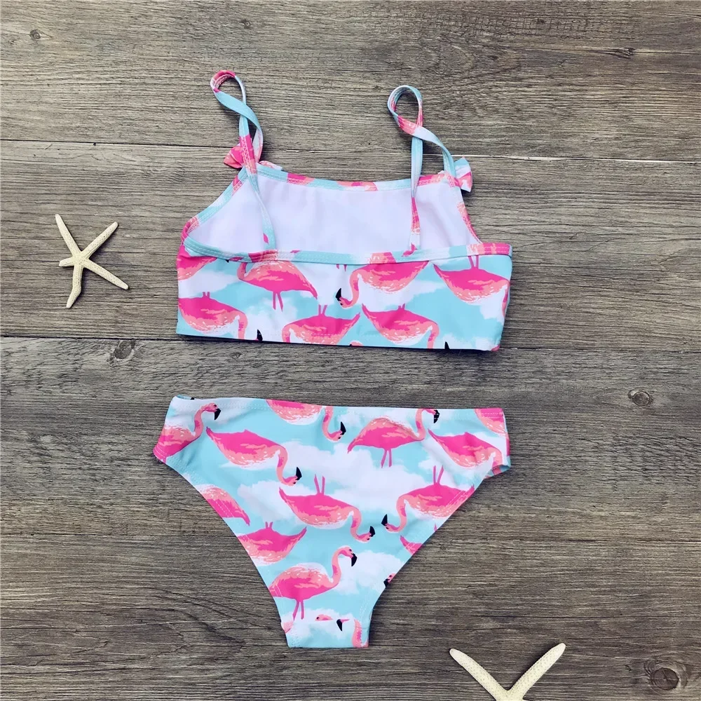 Girls Bikini Cute Flamingo Print Two Piece Beachwear Child Split Swimwear Swimsuit Baby Bathing Suit For Kids Baby Girls Biquini