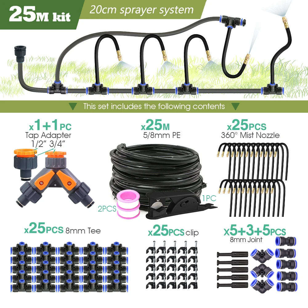 Zwart 8Mm Pe Slang 20Cm Flexibel Mondstuk Vernevelingssysteem 45/60/80/100W Zelfaanzuigende Pomp Verstelbare Sproeierset Voor Tuin