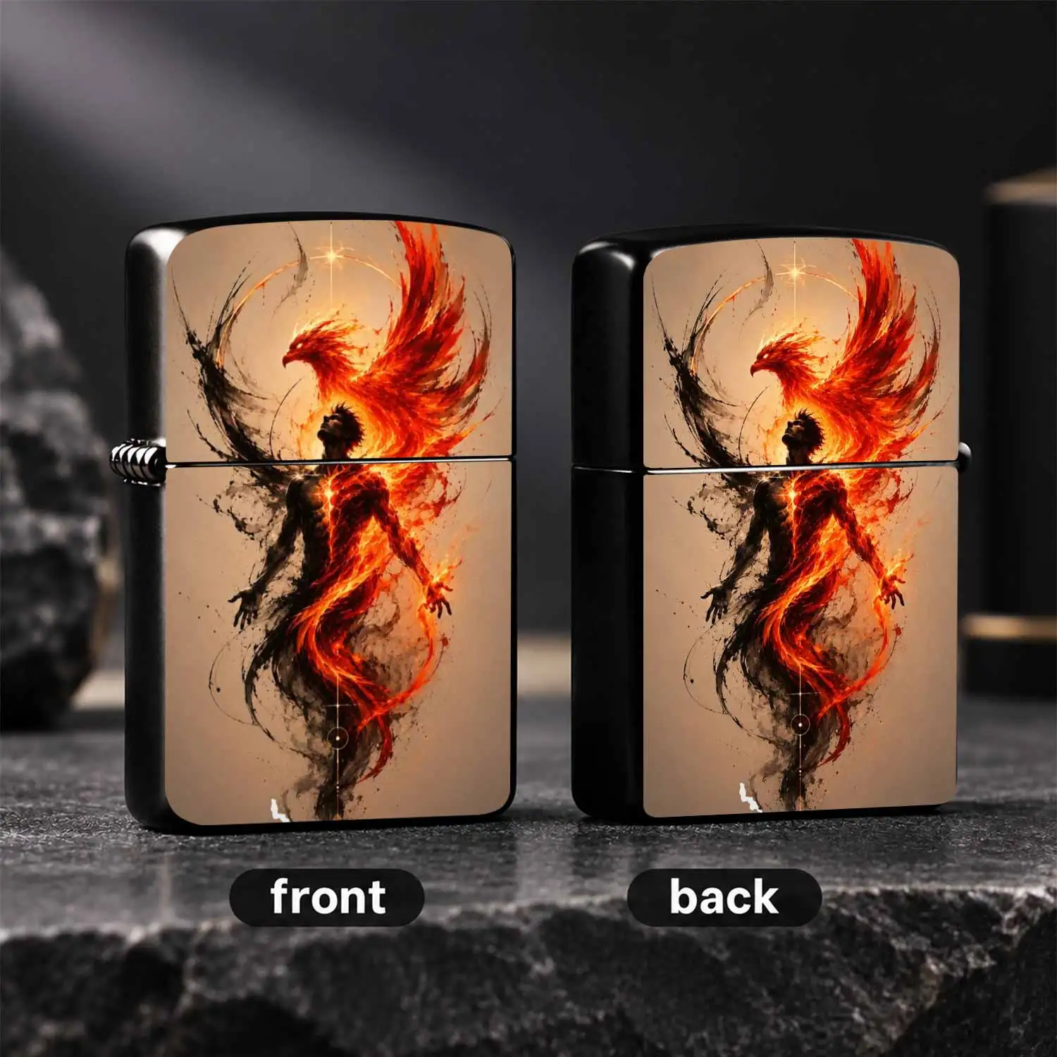 Phoenix Rebellion Flame Pattern Lighter, Artistic Ink-Wash Style Portable Igniter, Cool Aesthetic Versatile Accessory For Daily Outdoor Use, Exquisite Unique Gift For Various Occasions, Durable Stylish Practical Companion With Fiery Totem D