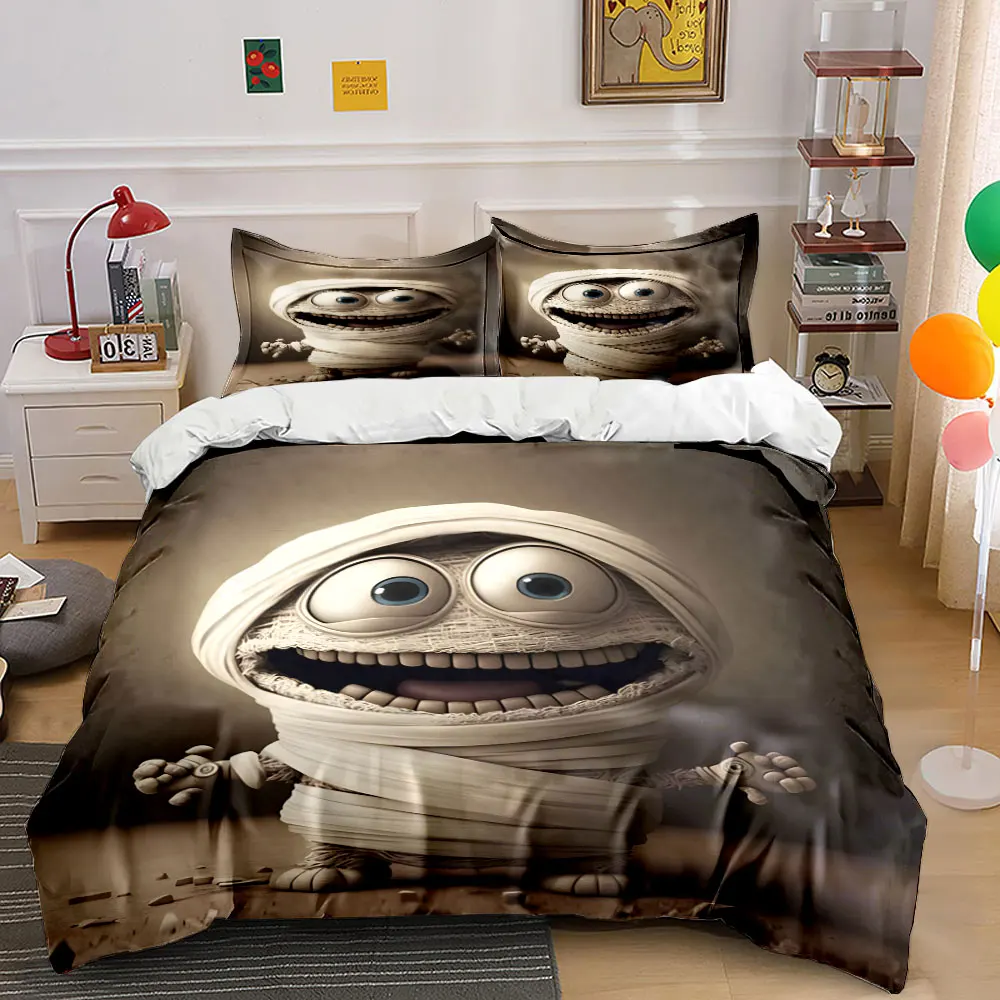 Funny cartoon mummy figure Print Bedding Set 1 Duvet Cover 2 Pillowcases for Adult and Children Luxury Gift Full Size