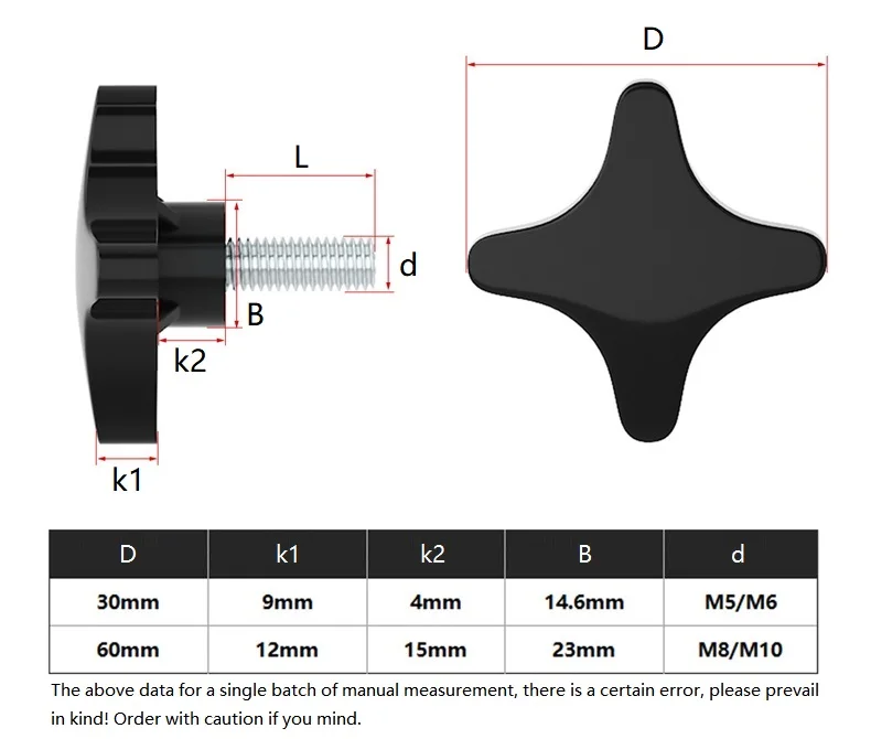 M5 M6 M8 M10 Carbon Steel Plastic Four Stars Shape Thumb Screw Hand Tighten Adjust Clamping Toolless Thumbscrew Bolt