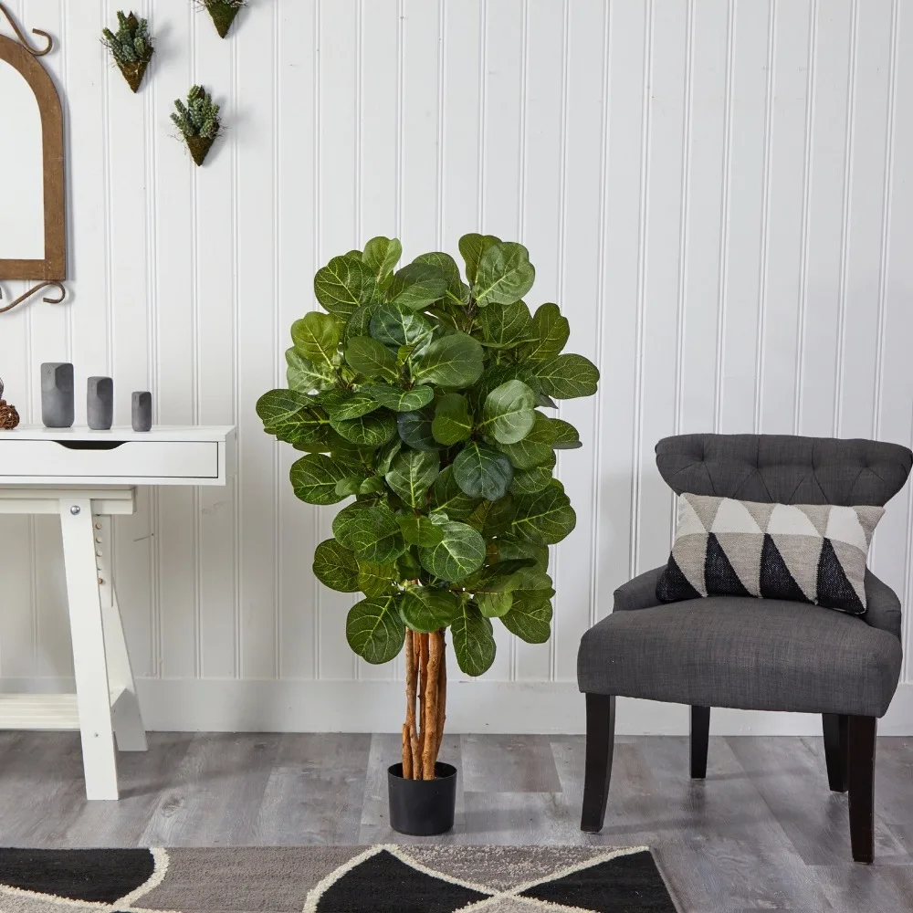 

4’ Fiddle Leaf Fig Artificial Tree W/Natural Trunks Home Decor.