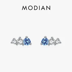 Modian 925 Sterling Silver Delicate Tiny Blue Zircon Small Stud Earrings Contrast Color Design Ear Studs For Women Fine Jewelry
