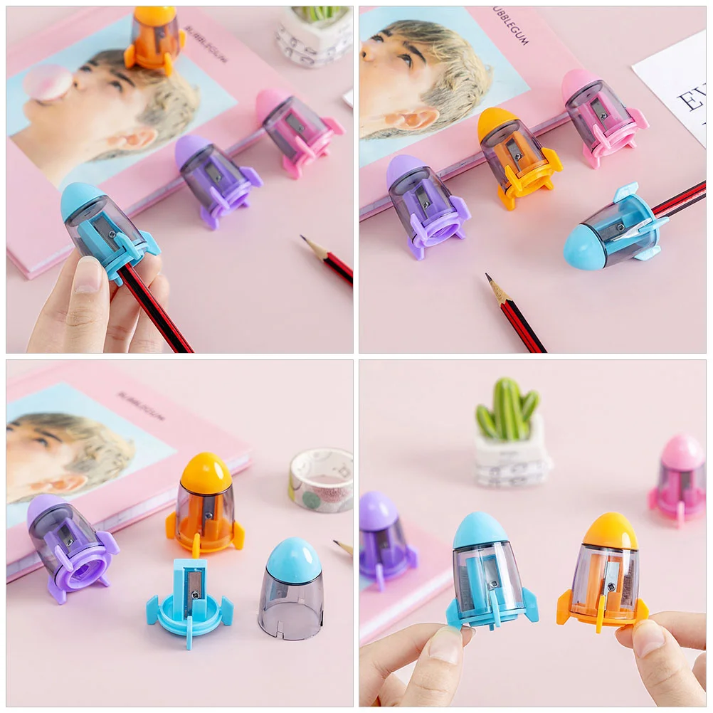 24 Pcs Rocket Sharpener Pencil Hand Held Colorful Sharpeners Plastic Multifunction Colored Pencils Single Hole