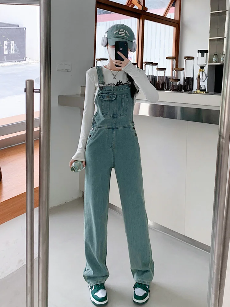 

Women's Denim Overalls 2026 New Design Cysanthemum First Love Wide Leg Straight Cut One-Piece Pants Korean Sle Commute